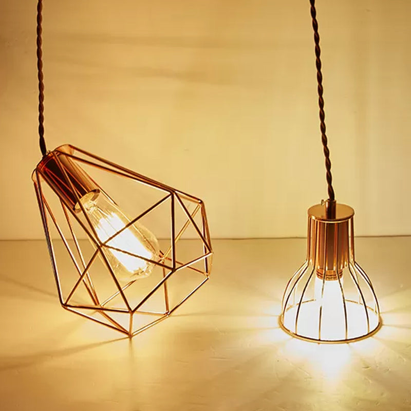 Eisen-Roségold-Anhängerlampe Flared/Diamond Cage 1-leichte Industriedecke hängen Licht für Schlafzimmer