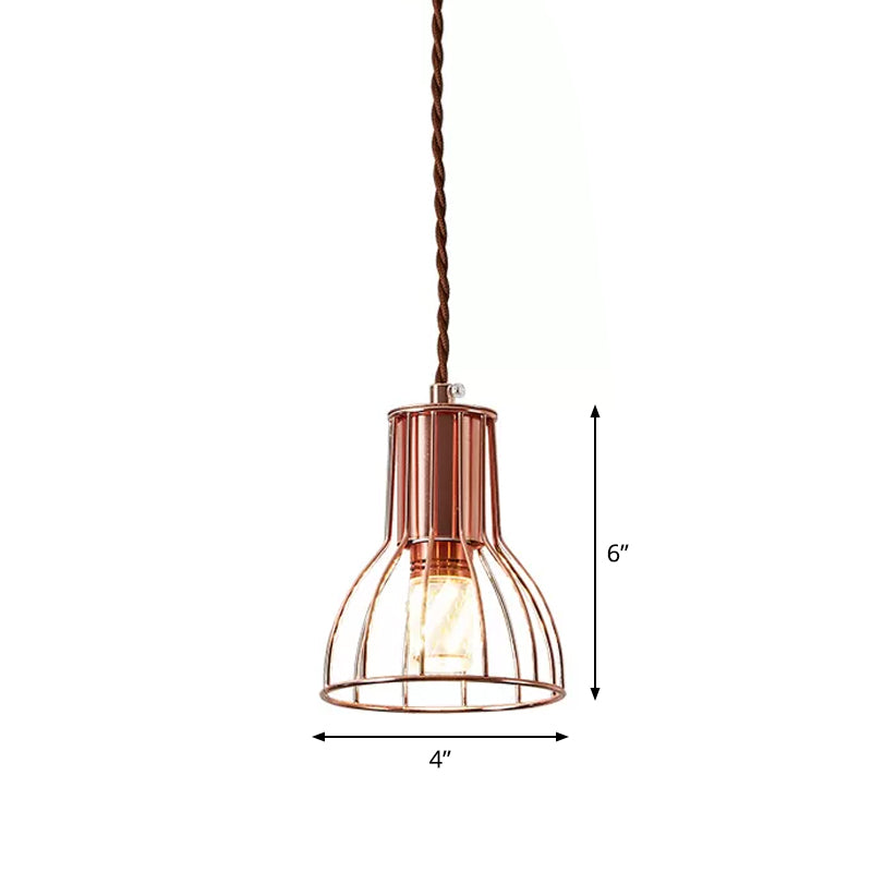 Eisen-Roségold-Anhängerlampe Flared/Diamond Cage 1-leichte Industriedecke hängen Licht für Schlafzimmer