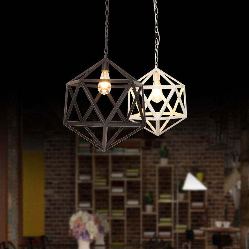 14"/16" Wide 1-Light Pendulum Light Industrial Dining Table Suspension Pendant with Geometric Iron Cage in Black
