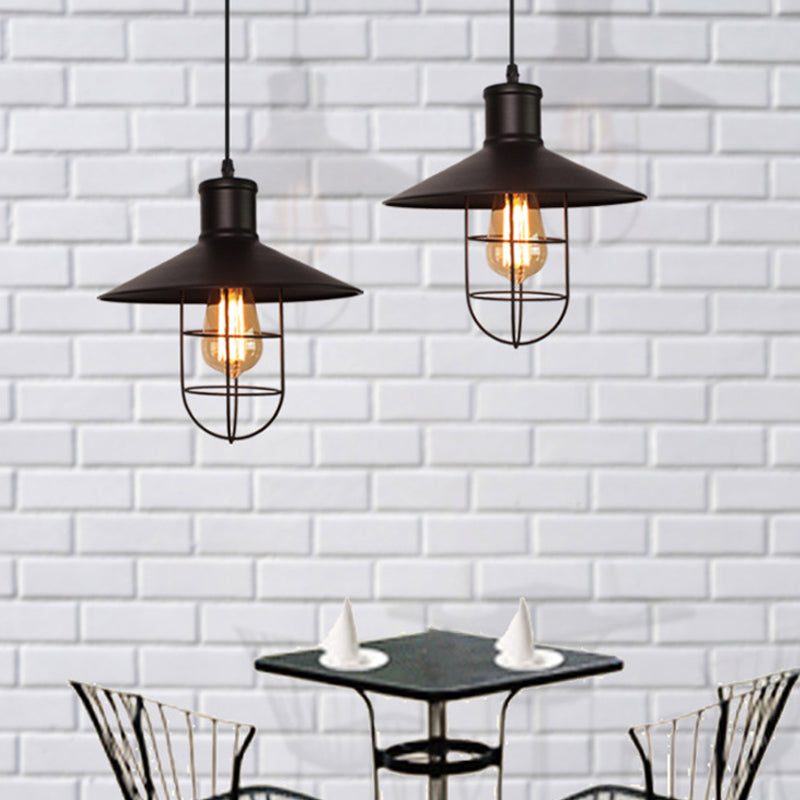 Soucoupe industrielle Shade Pendante Lampe 1 Centre de tête Lumière suspendu avec un fond en cage en noir