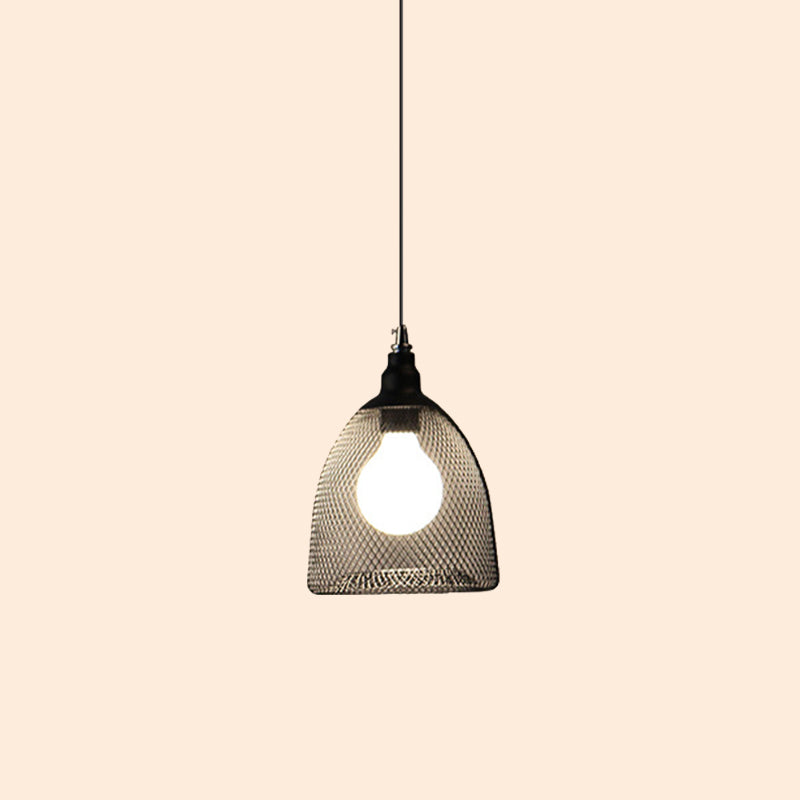 1-Light Dome/Bell/Oval Mesh Drop Pendant Loft Style Black Iron Ceiling Suspension Lamp for Dining Room