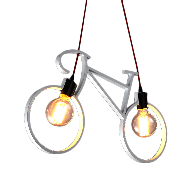 Bicycle Boys Bedroom Multi Light Pendant Industrial Iron 2 Heads Black/White Ceiling Hang Lamp, 20.5"/24.5" W