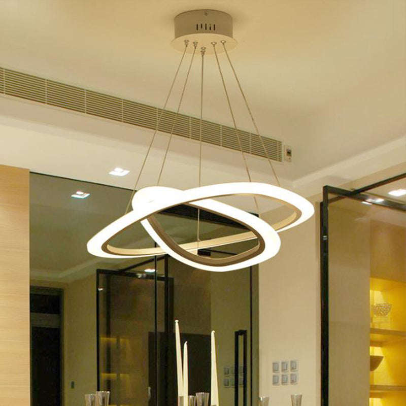 Dining Room LED Pendant Light Minimalist White Chandelier with 2/3-Tier Triangle/Round Acrylic Shade