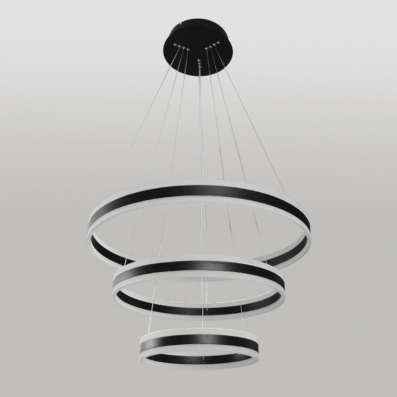 Black Circular Chandelier Light Simple 3 Lights Acrylic LED Suspension Pendant over Dining Table