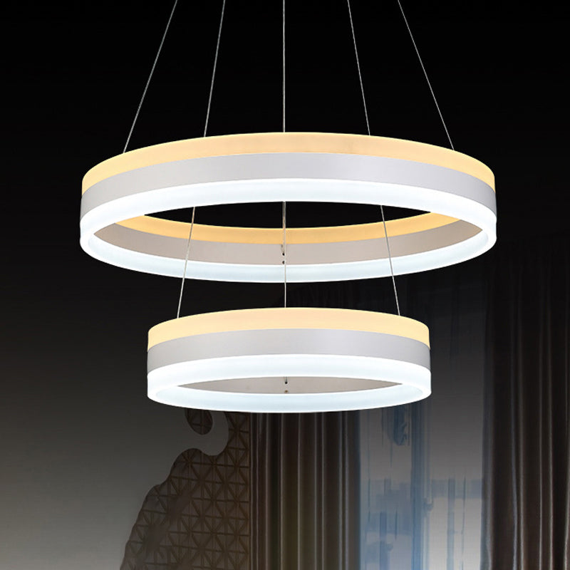 Stylish Modern Hoop Pendant Chandelier Acrylic 2-Head Living Room LED Hanging Light Kit in White