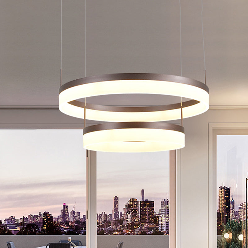 Acrylic 2/3-Tier Circular Drop Pendant Minimalism Coffee Medium/Large LED Chandelier Lamp over Table