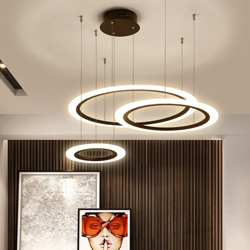Contemporary LED Hanging Light Kit Black 3/4 Tiered Halo Ring Chandelier with Acrylic Shade