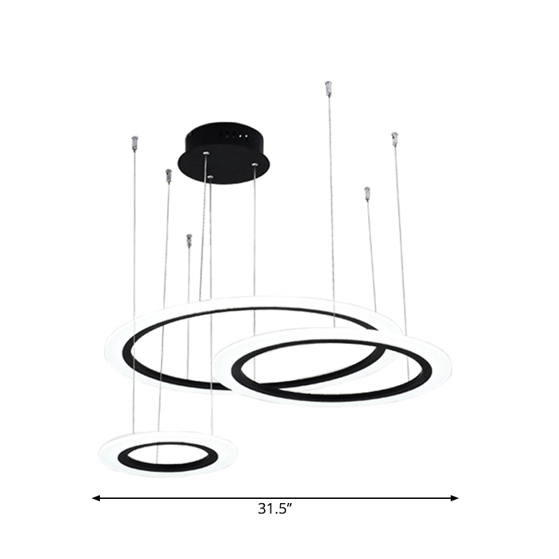 Contemporary LED Hanging Light Kit Black 3/4 Tiered Halo Ring Chandelier with Acrylic Shade