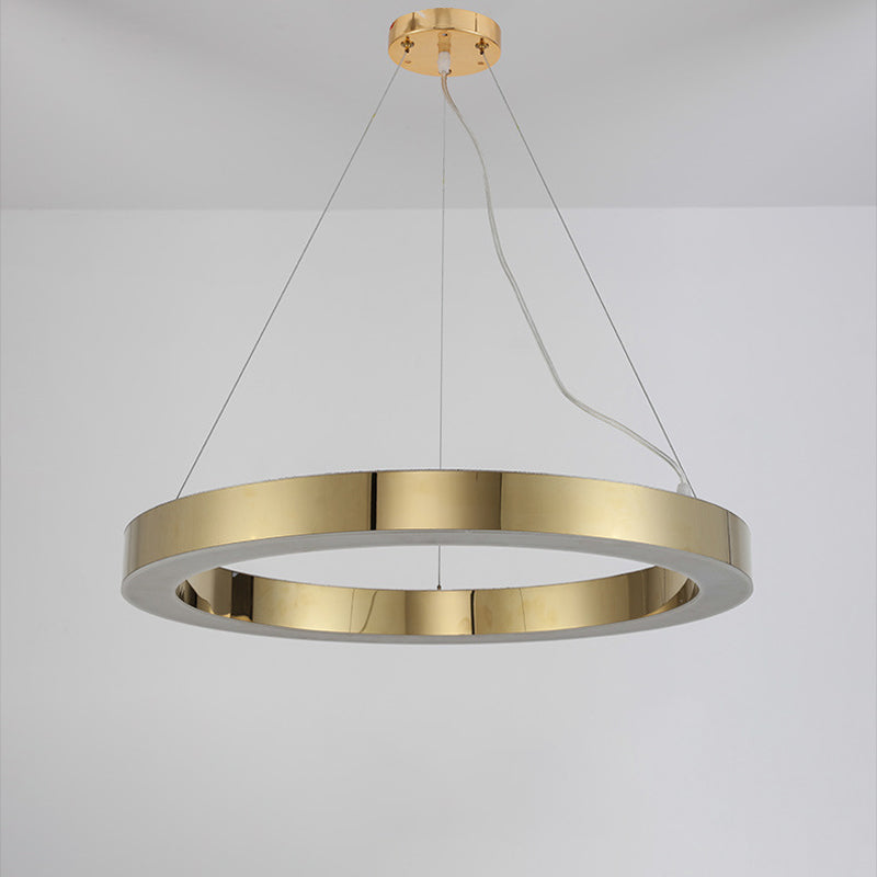 Gepolijste gouden ring LED hanglampverlichting eenvoudige roestvrijstalen kleine/grote kroonluchter lamp