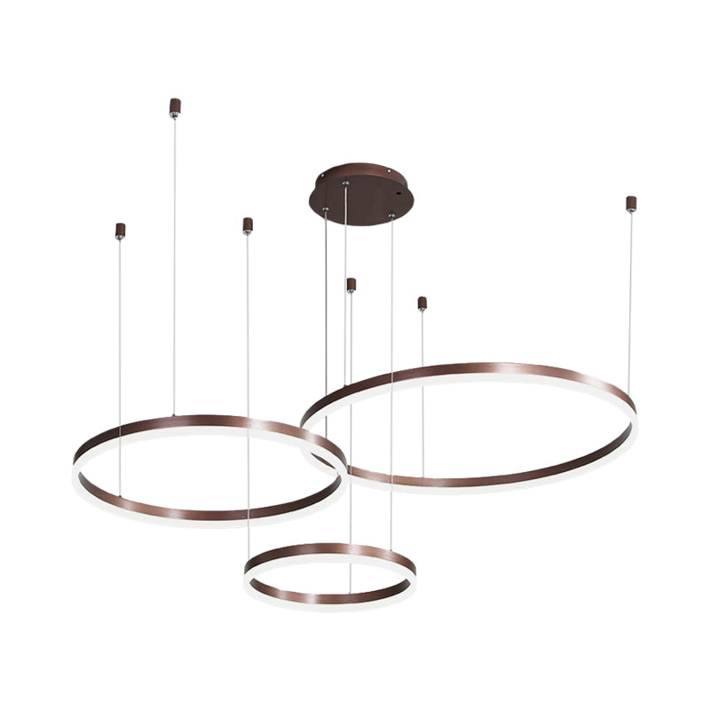 Moderno lampadario a 3/4 livelli di soggiorno metallico Circolo a sospensione LED Accensione in oro/caffè, luce calda/bianca