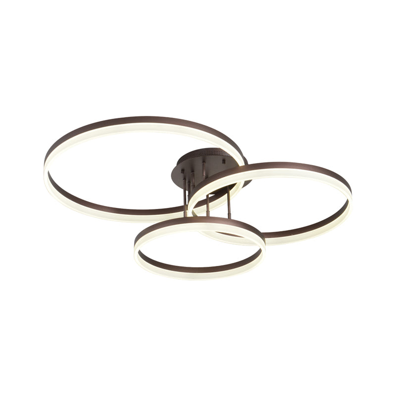 Coffee Hoop Shaped Ceiling Light Minimalist 3-Light Acrylic LED Semi Flush Mount Lamp with Spiral Design, Warm/White Light