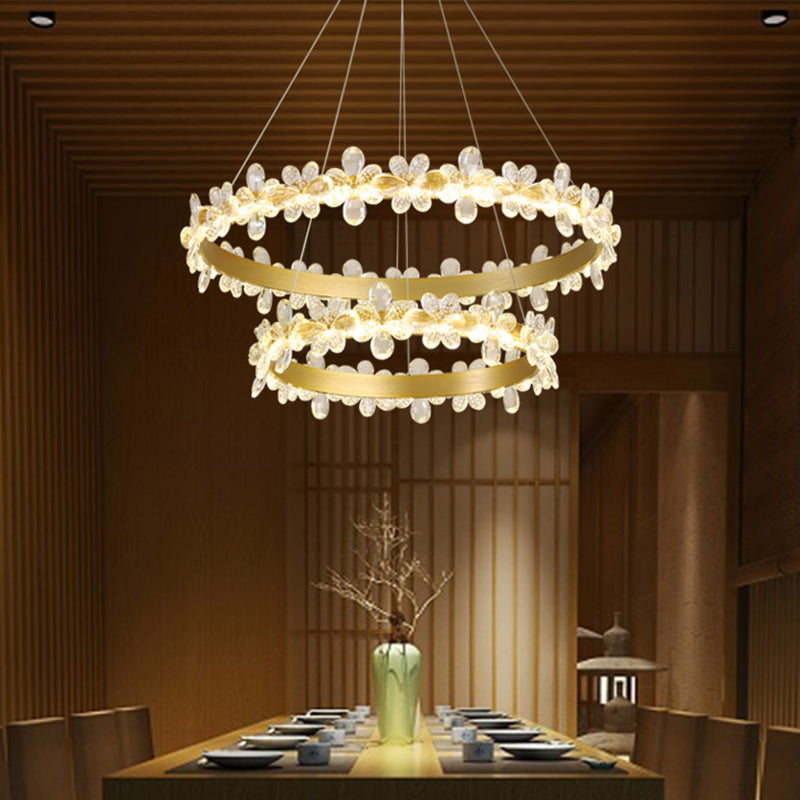 Postmodern Wreath Shaped Ceiling Pendant Crystal Dining Room Small/Large LED Chandelier in Gold, Warm/White Light