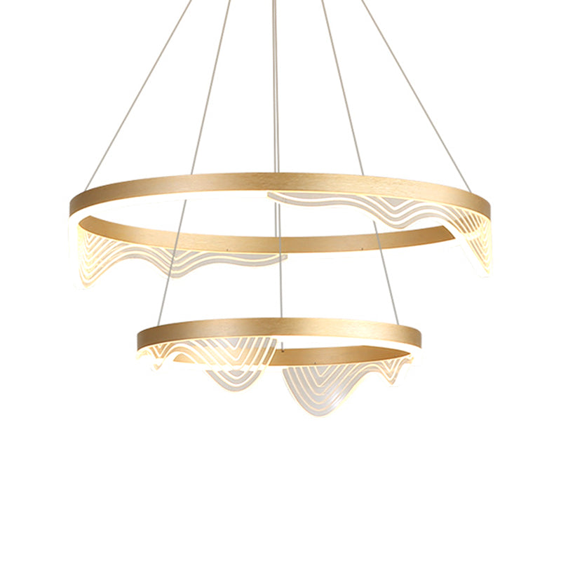 LED POST-MODERN HED sospeso Gold a sospensione 2/3 a livello Wavy-bordo lampadario rotondo con ombra acrilica