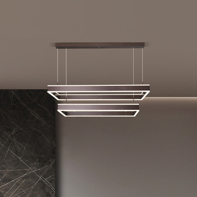 Simplicity LED Hanging Ceiling Light Coffee 2/3/4 Tiered Rectangle Chandelier with Acrylic Shade