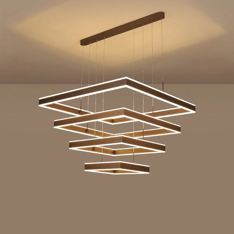 2/3/4 TIERS vierkante woonkamer kroonluchter acryl minimalistische led suspensie hanger in koffie, warm/wit licht