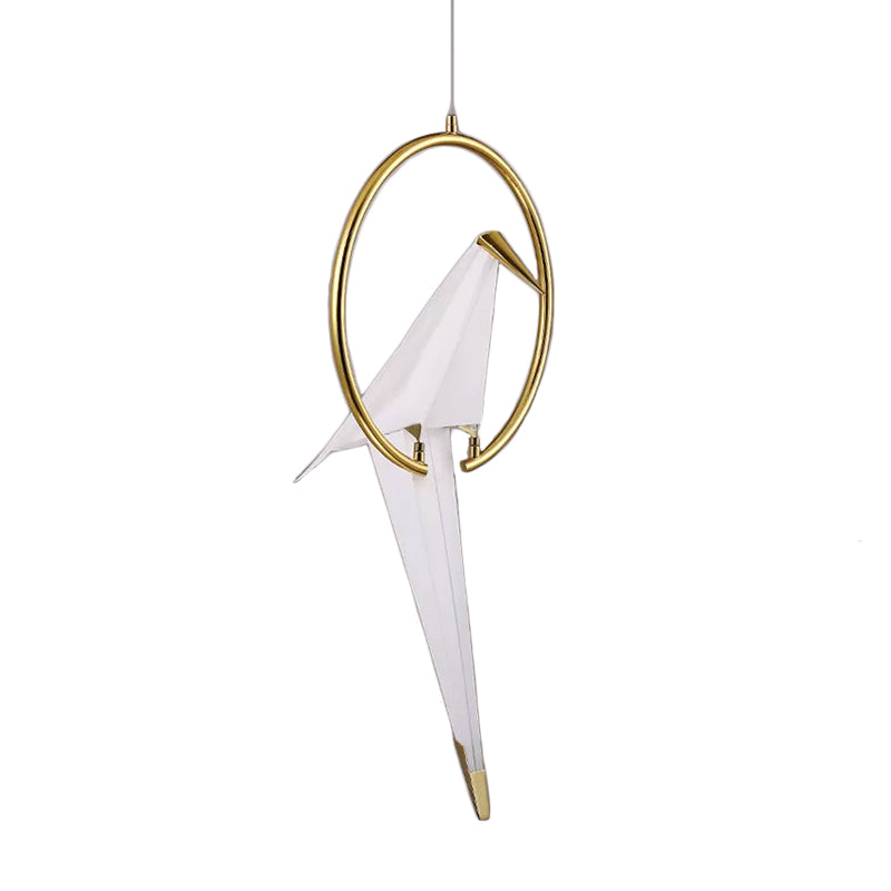 Nordic 1/2/3-Bulb Ceiling Light White-Gold Round Pendant Light Kit with Plastic Crane Shade
