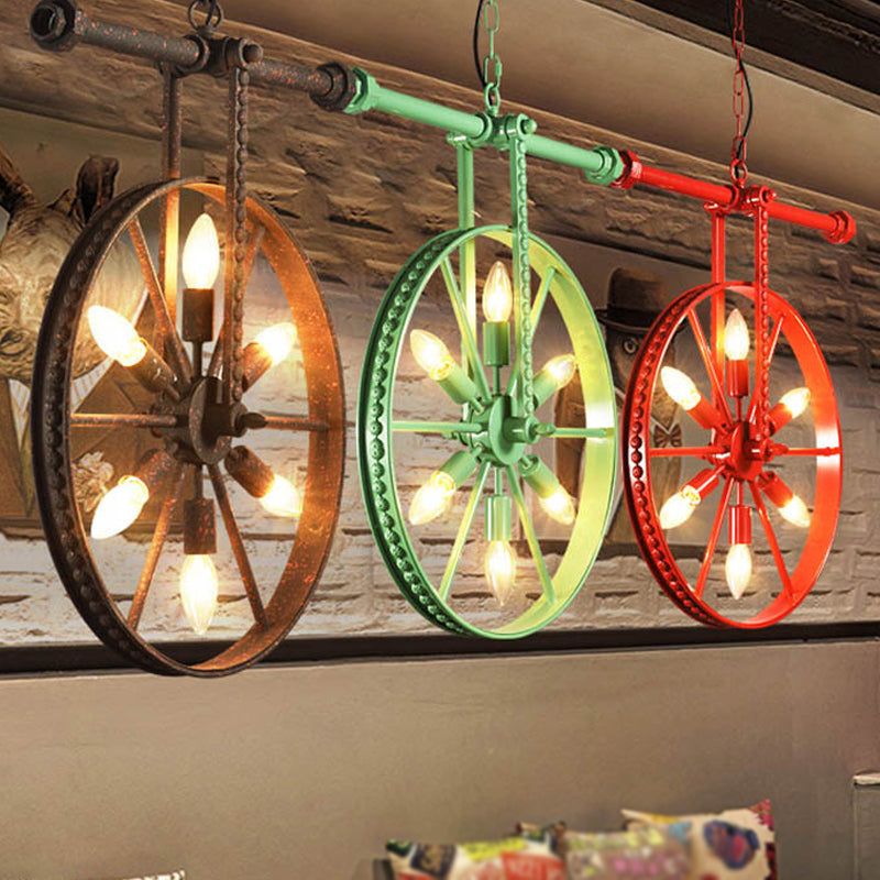Metallic Wheel Chandelier Lamp Art Deco 6 Lights White/Black/Rust Pendant Ceiling Light for Restaurant