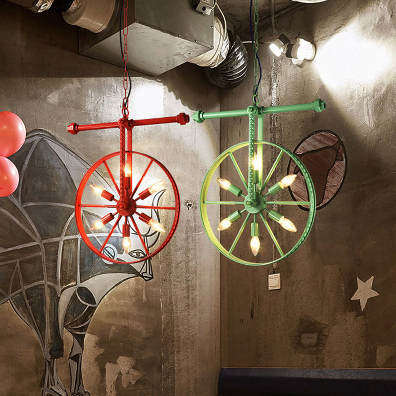 Lampe de lustre à roue métallique décor 6 lumières blanc / noir / rouille pendant plafond pour restaurant