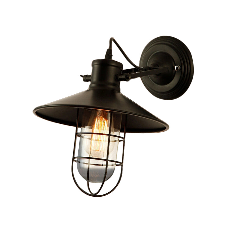 1 Glühbirne klare Glaswandbeleuchtung Bauernhaus Schwarz Drahtkäfig Küche Verstellbare Wandlampe mit Untertassenoberteil