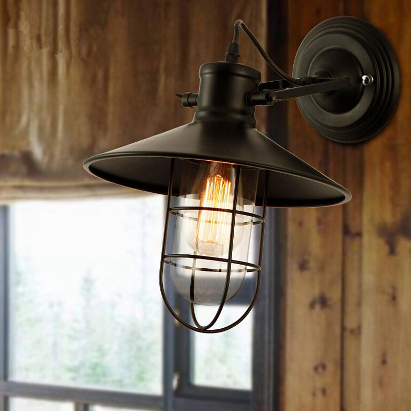 1 Glühbirne klare Glaswandbeleuchtung Bauernhaus Schwarz Drahtkäfig Küche Verstellbare Wandlampe mit Untertassenoberteil