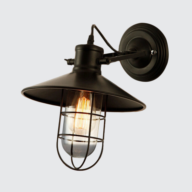 1 Glühbirne klare Glaswandbeleuchtung Bauernhaus Schwarz Drahtkäfig Küche Verstellbare Wandlampe mit Untertassenoberteil