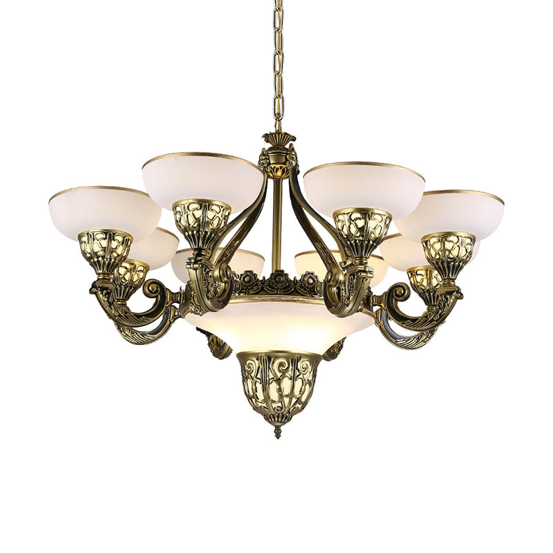 Ivory Glass Bowl/Bell Ceiling Hang Lamp Vintage 11 Lights Bedroom Chandelier Lighting
