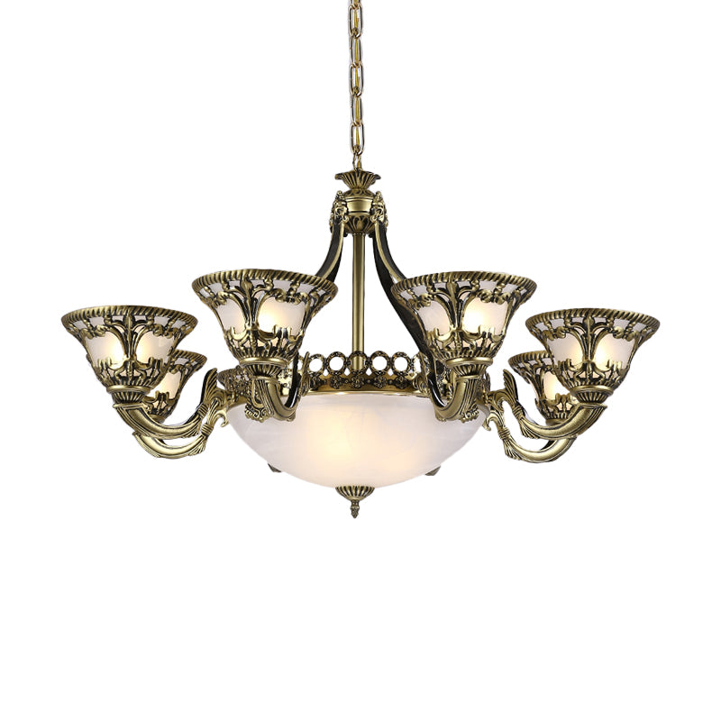 Elfenbein Glasschale/Glockendecke Lampe Vintage 11 Lichter Schlafzimmer Kronleuchter Beleuchtung