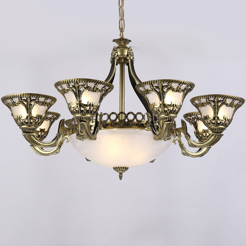 Elfenbein Glasschale/Glockendecke Lampe Vintage 11 Lichter Schlafzimmer Kronleuchter Beleuchtung