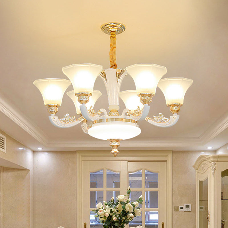 Traditionele ochtendglorie kroonluchter 6/8/12 lichten opaal matglas hanger lamp in het wit