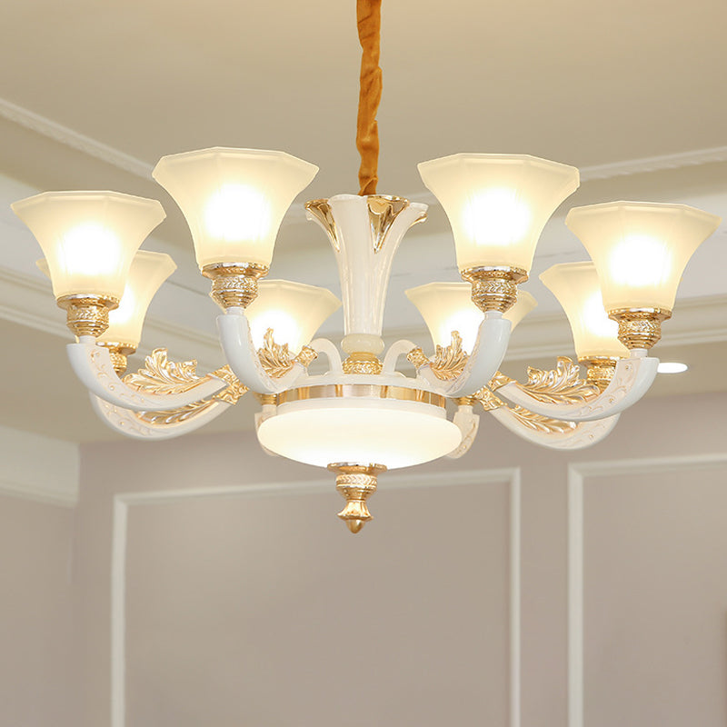 Traditionele ochtendglorie kroonluchter 6/8/12 lichten opaal matglas hanger lamp in het wit