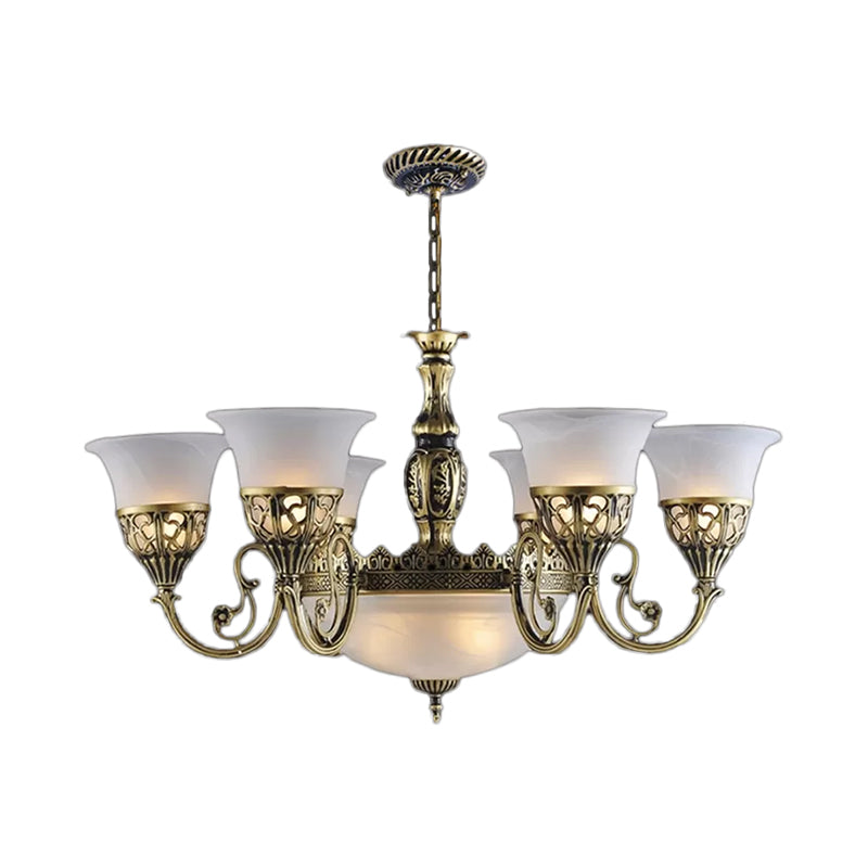 9 lampen opaal matglas hanglamp retro bronzen wijd uitlopende woonkamer plafond kroonluchter