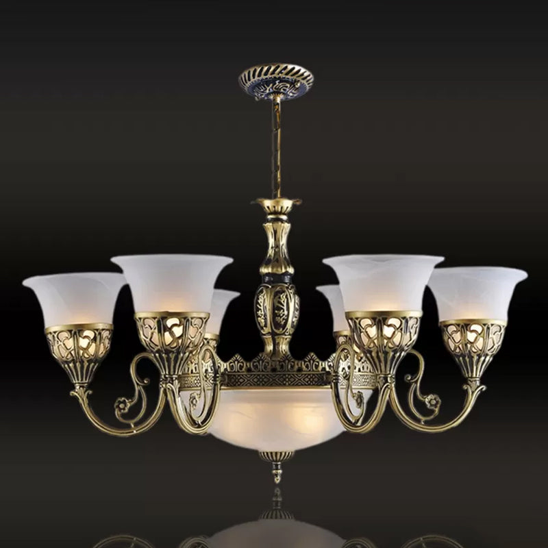 9 lampen opaal matglas hanglamp retro bronzen wijd uitlopende woonkamer plafond kroonluchter