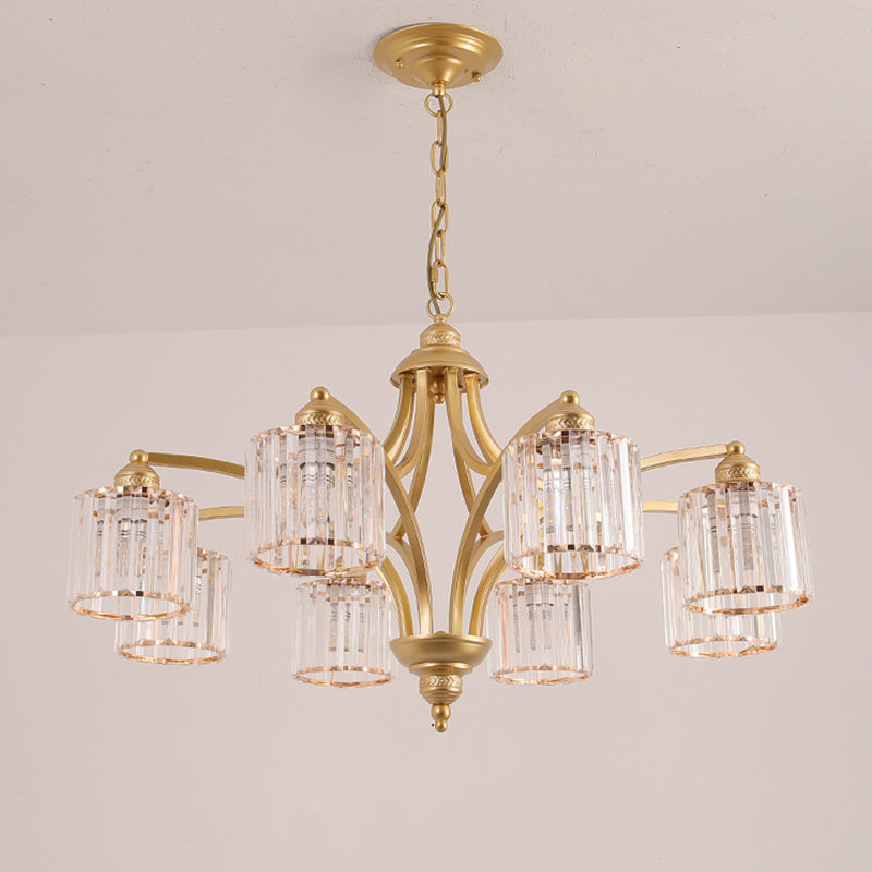 6/8 lichten kroonluchter retro cilinder/bel helder kristal/wit glas hangende hanger in zwart/goud voor woonkamer