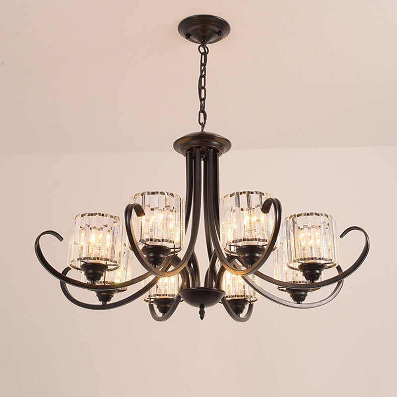 Cilindro de la sala de estar Candelier Vintage Clear Crystal 6/8 Cabezas Black/Gold Pendse Lighting con brazo de desplazamiento