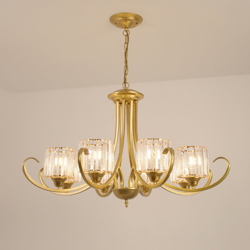 Cilindro de la sala de estar Candelier Vintage Clear Crystal 6/8 Cabezas Black/Gold Pendse Lighting con brazo de desplazamiento