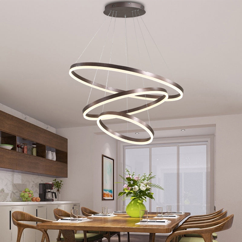 2/3 Tiers Aluminum Pendant Light Fixture Minimalistic White/Coffee LED Chandelier Lamp for Dining Room