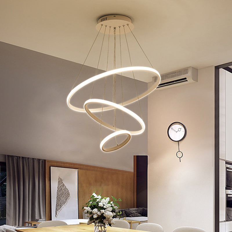 White/Coffee Circle Small/Large Chandelier Minimalist 3-Head Acrylic LED Ceiling Suspension Lamp