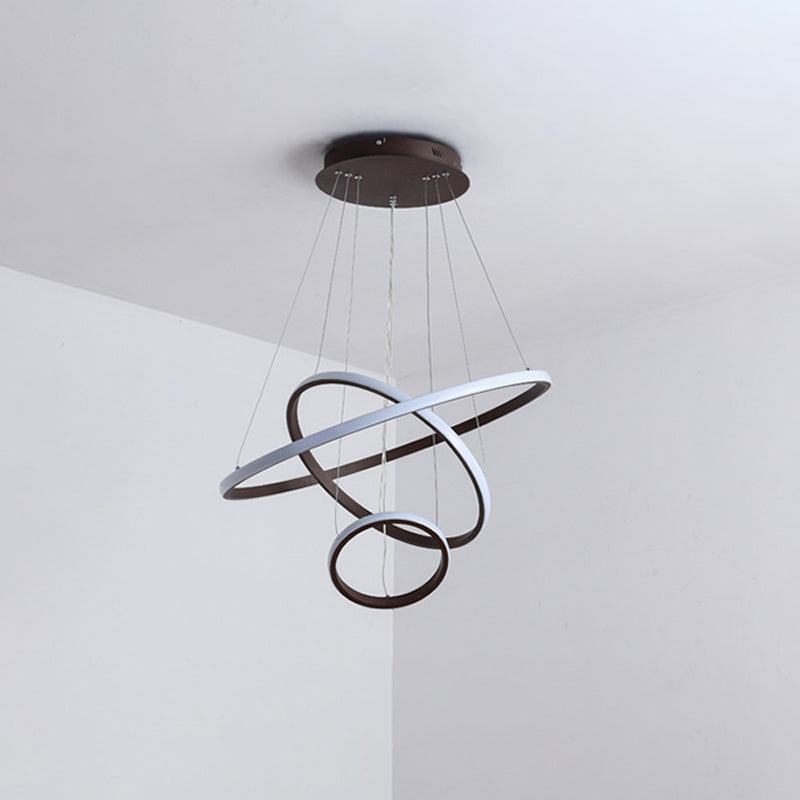 White/Café Círculo Pequeño/Gran Candela Minimalista Lámpara de suspensión de techo acrílico de 3 cabeza