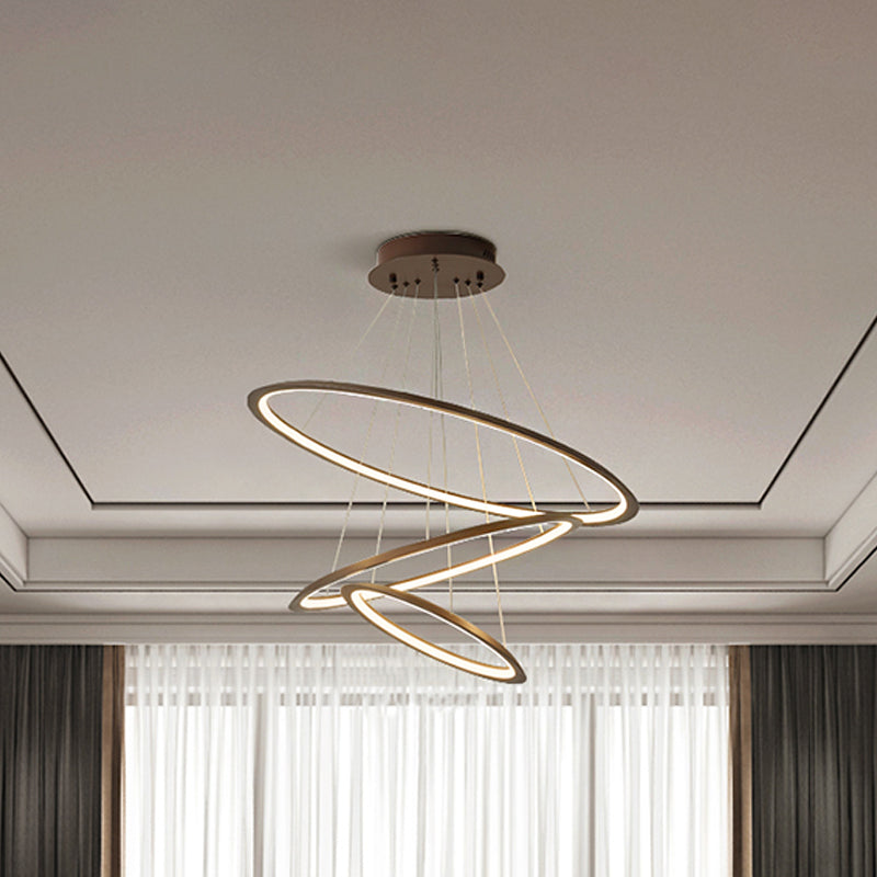 Acrylic 3/4-Tiered Loop Ceiling Hang Light Simplicity Gold/Coffee LED Pendant Chandelier for Living Room