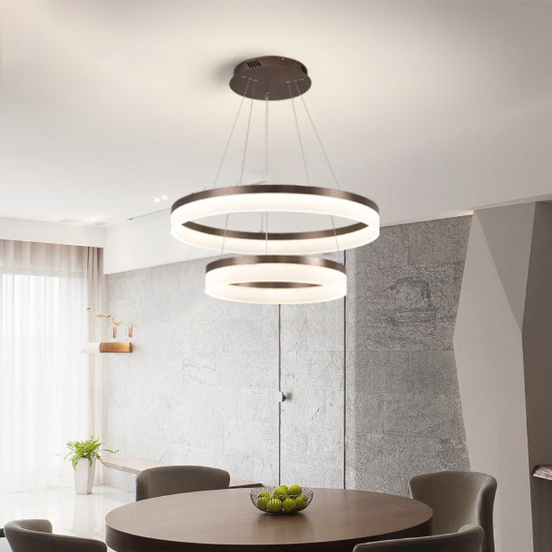 1/2/3-Tier Circle Chandelier Light Minimalistic Acrylic Brown LED Pendant Light Kit for Bedroom