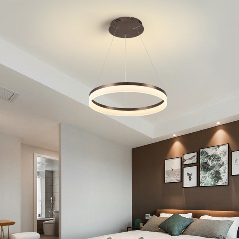 1/2/3-Tier Circle Chandelier Light Minimalistic Acrylic Brown LED Pendant Light Kit for Bedroom