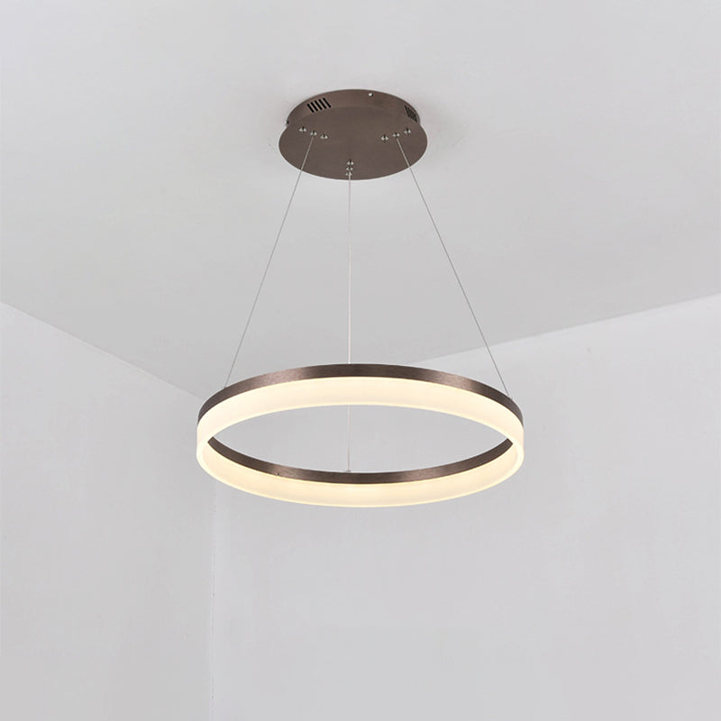 1/2/3-Tier Circle Chandelier Light Minimalistic Acrylic Brown LED Pendant Light Kit for Bedroom