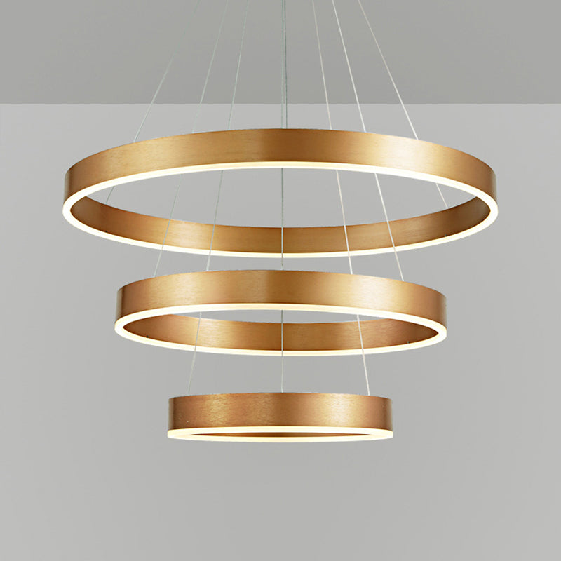 Circular Living Room LED Chandelier Metal 3 Heads Minimalist Suspension Pendant Light in Coffee/Gold