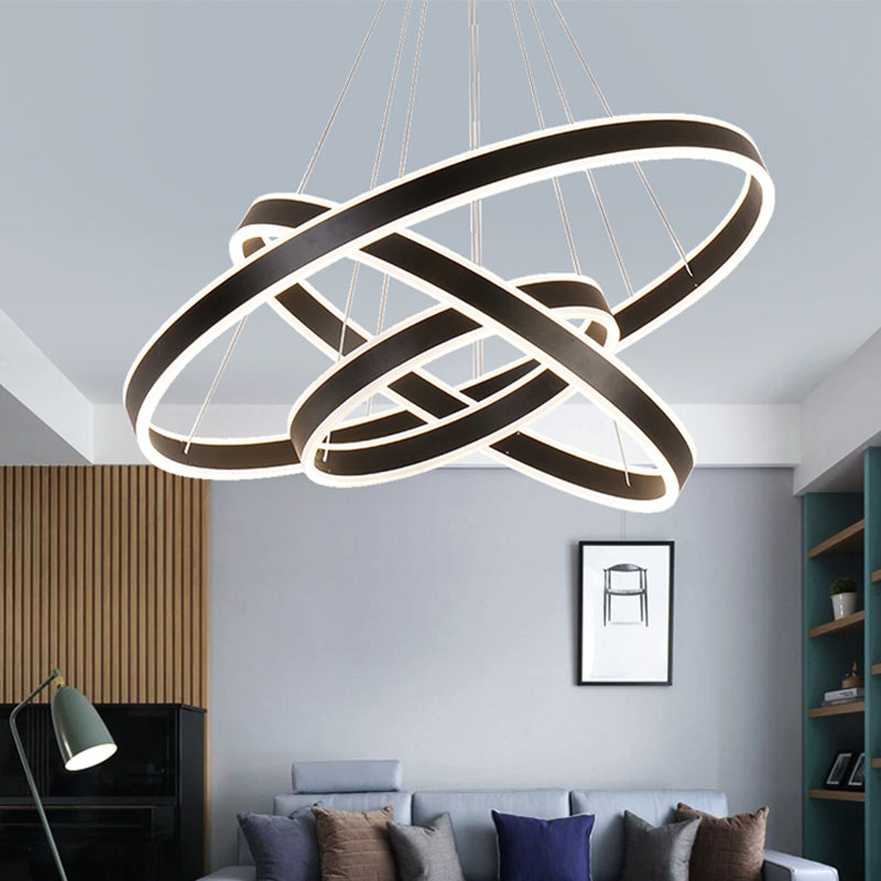 2/3-laags slaapkamer plafond hanger aluminium modernistische led hoepel hangende kroonluchter in zwart