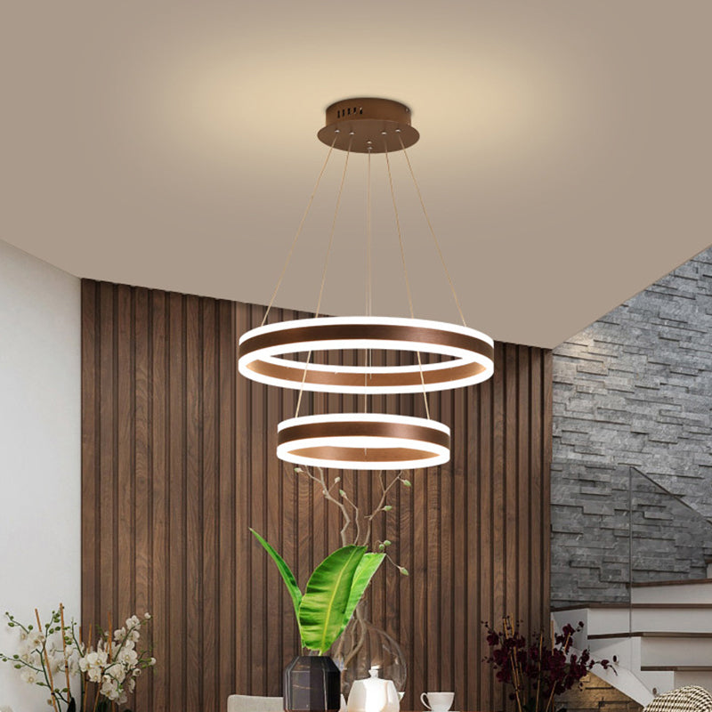 2/3 Tiered LED Chandelier Simplicity Acrylic Living Room Circle Ceiling Suspension Lamp in Coffee
