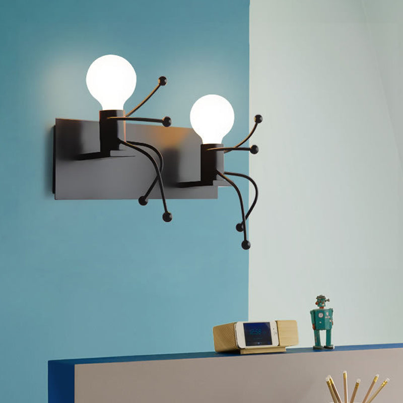 Small Man Metal Wall Sconce Light Art Deco 1/2 Bulb White Mur Mount Light For Kids Room