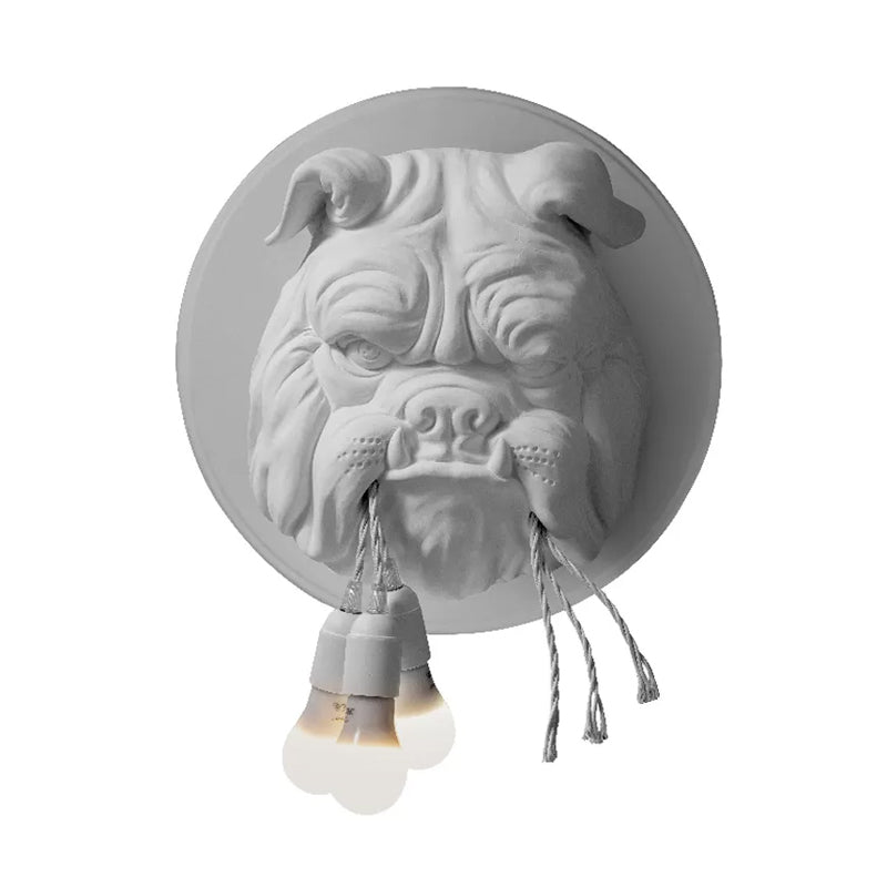 White/Black Bulldog Head Wall Lamp Artistic 3 Heads Resin Wall Mounted Light for Bathroom