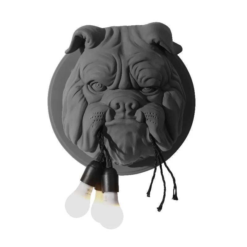 White/Black Bulldog Head Wall Lamp Artistic 3 Heads Resin Wall Mounted Light for Bathroom