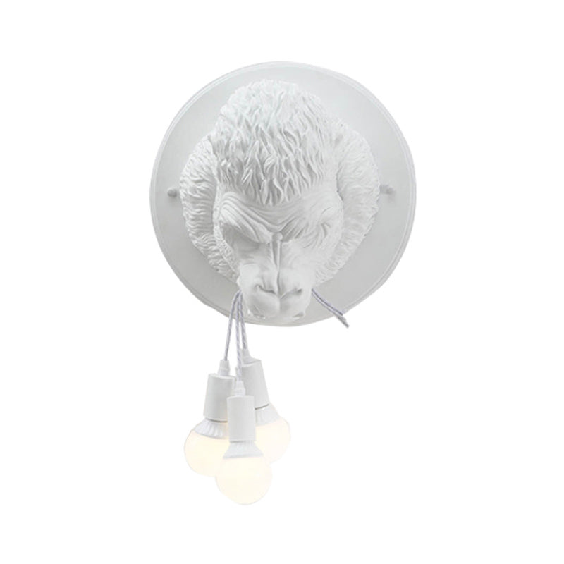 Orangutan Head Wall Mounted Lamp Decorative Resin 3 Lights Black/White Wall Sconce for Porch