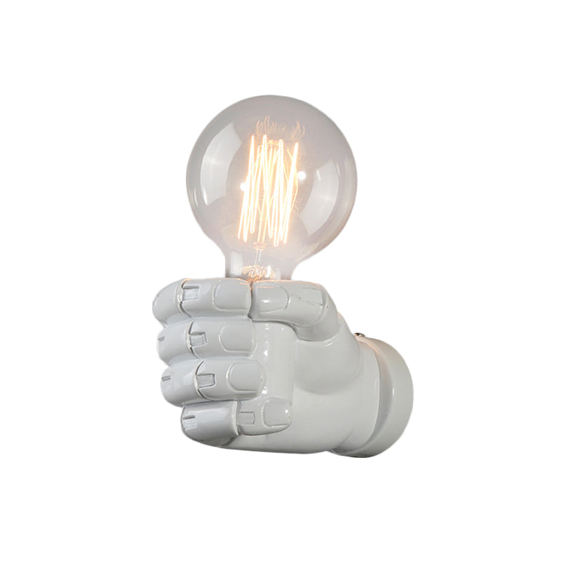 Resin Fist Wall Mounted Light Artistry 1-Bulb Wall Sconce in White/Black/Distressed Wood for Restaurant